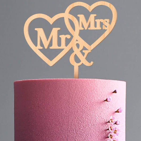 Cake Topper Mr & Mrs cuori in legno