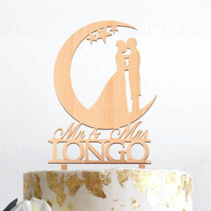 Cake Topper Luna per sposi in legno