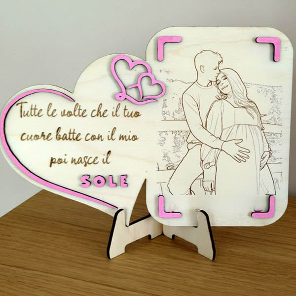 Portafoto con foto incisa su legno