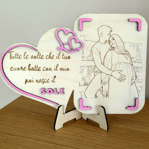 Portafoto con foto incisa su legno