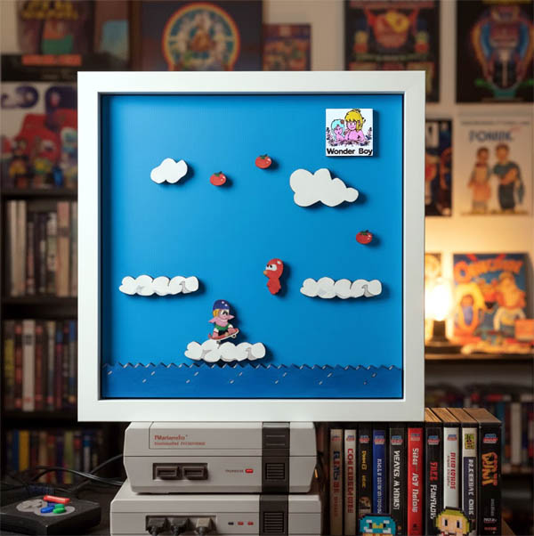 Wonder Boy Quadro Cornice Diorama Pixel Art in legno