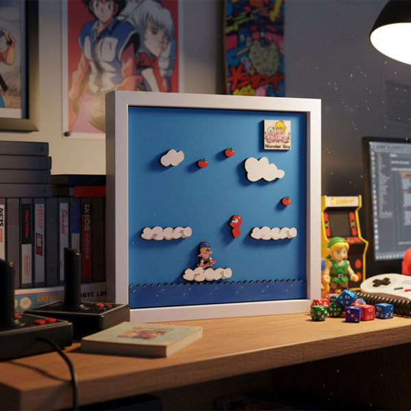 Wonder Boy Quadro Cornice Diorama Pixel Art in legno