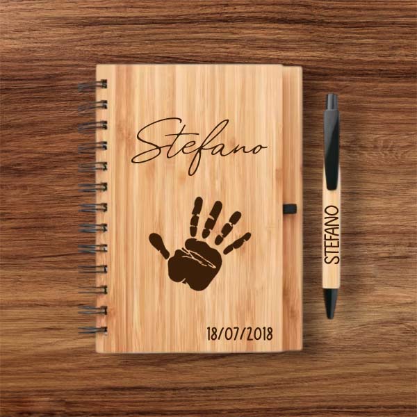 Agenda e penna in legno personalizzati idea regalo originale