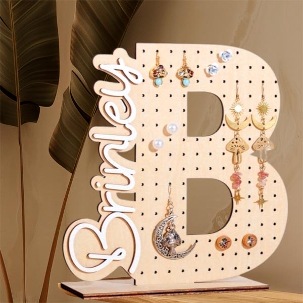 Porta orecchini personalizzato regalo in legno lettera iniziale ragazza