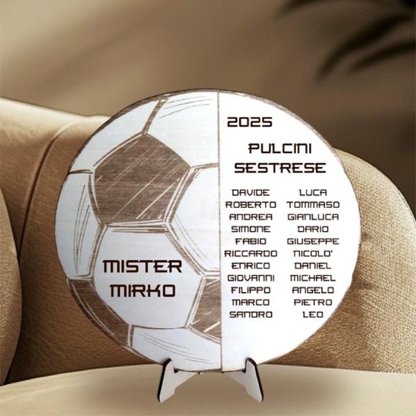 Targa pallone in legno personalizzata per Mister squadra