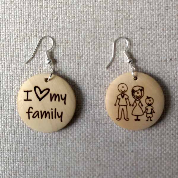 Orecchini in legno Love My Family personalizzabile