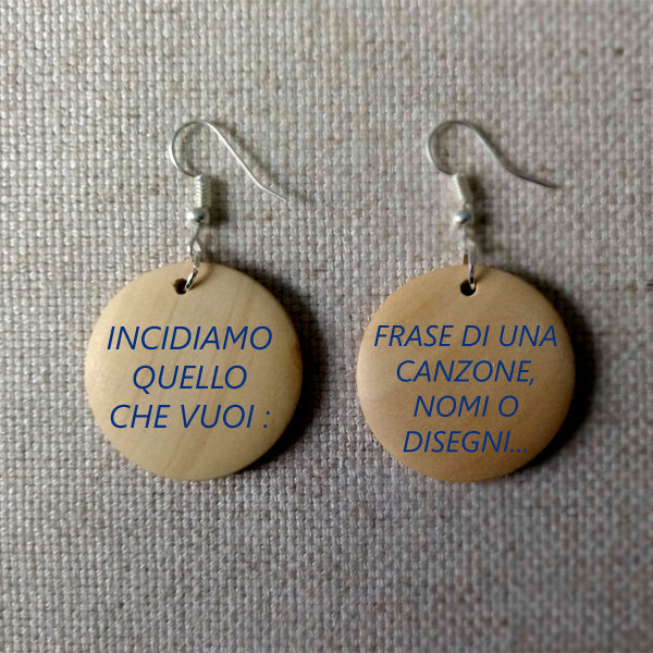 Orecchini in legno personalizzabili con frase ed incisione