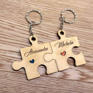 Coppia di portachiavi puzzle ad incastro con nomi regalo personalizzato 